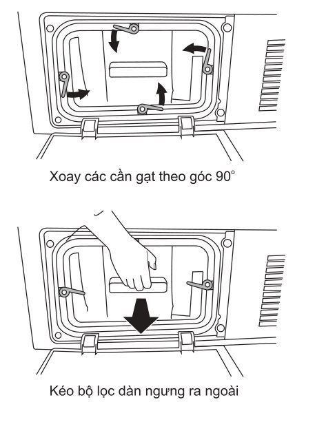 tháo bộ lọc dàn ngưng máy sấy aqua ngưng tụ