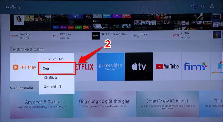 Chọn ứng dụng muốn xóa