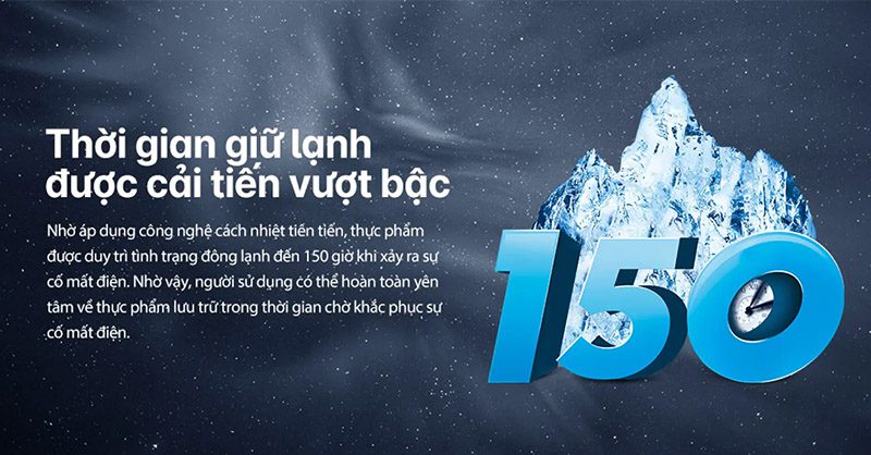 Tủ đông duy trì tình trạng đông lạnh đến 150 giờ