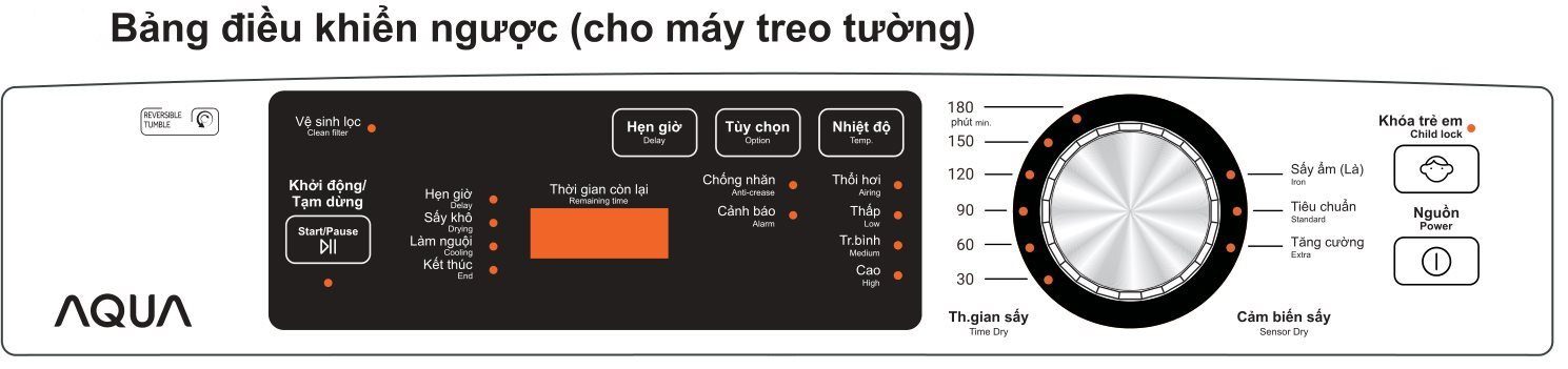 bảng điều khiển máy sấy thông hơi aqua đặt ngược