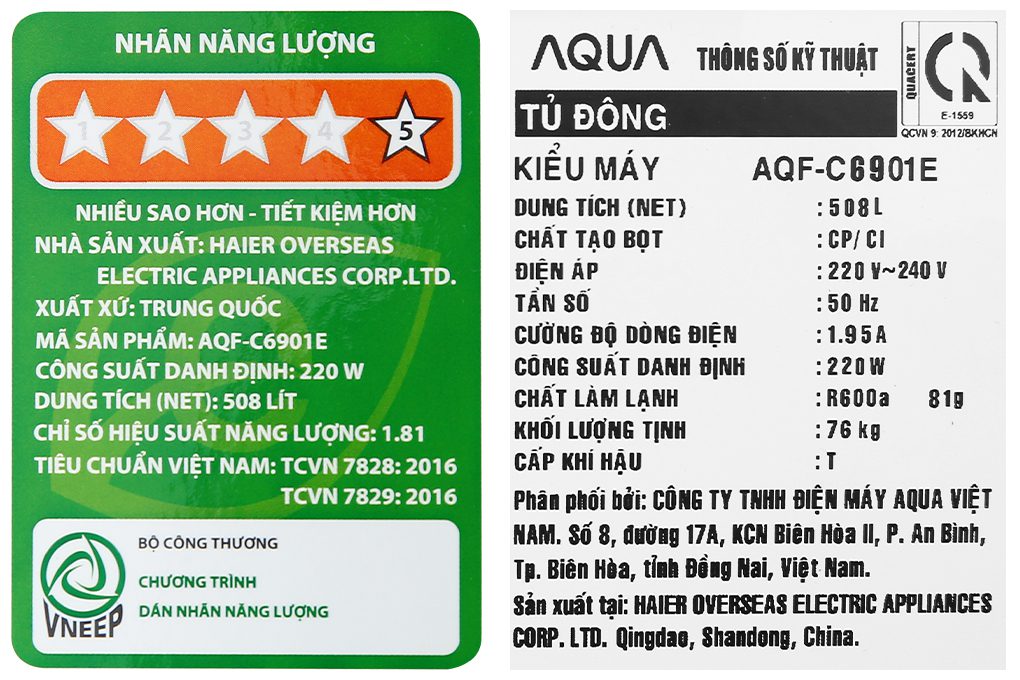 Tủ đông AQUA Inverter 508 lít AQF-C6901E