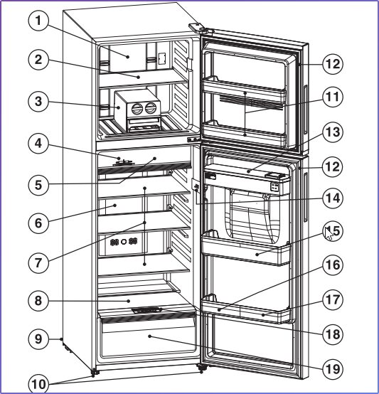 Cấu tạo tủ lạnh Aqua 2 cánh ngăn đá trên