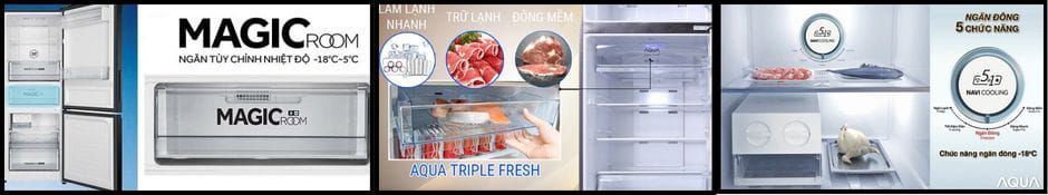 Vị trí các ngăn đông mềm trên tủ lạnh Aqua
